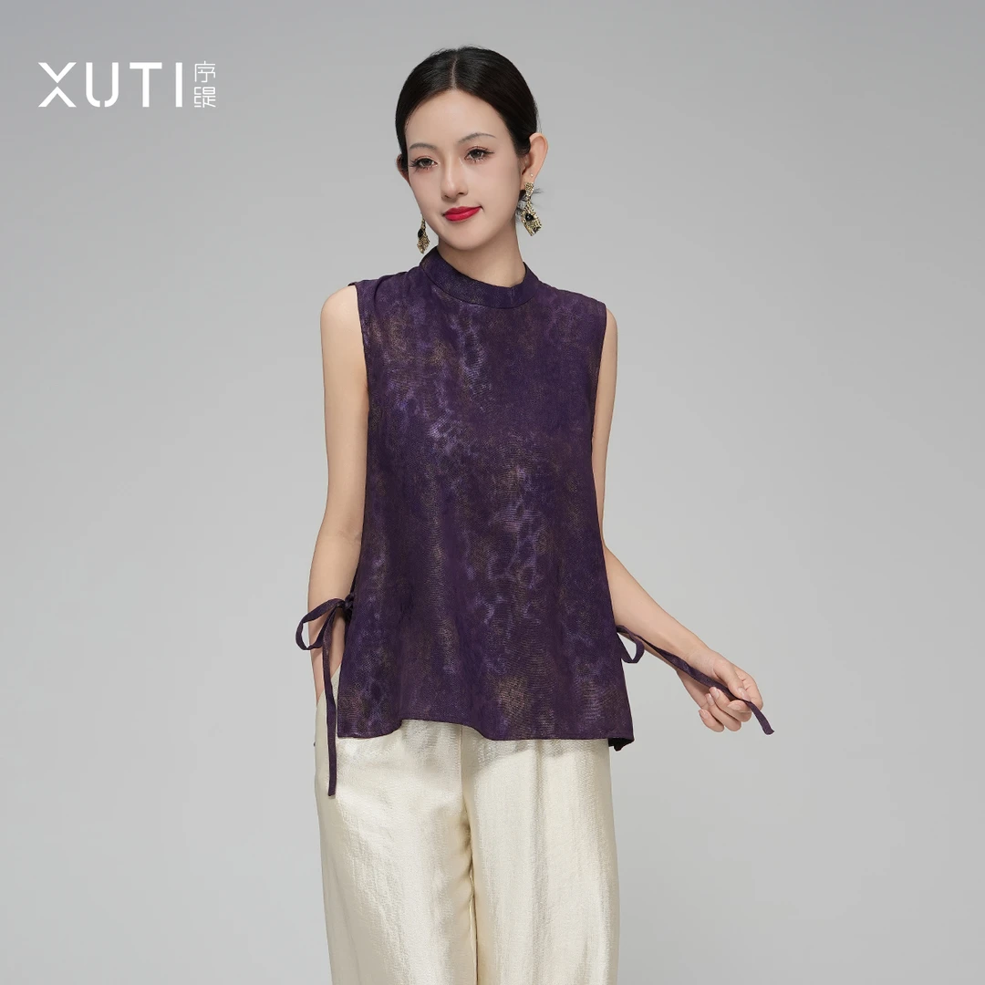 序缇『凝夜紫』夏季新款复古国风新中式女装桑蚕丝上衣J21-16265