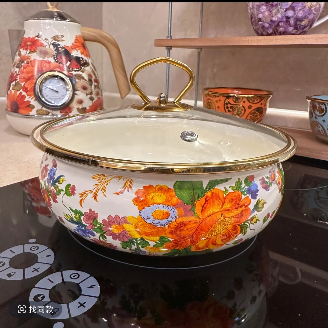 新款珐琅彩带盖如意盆1个装