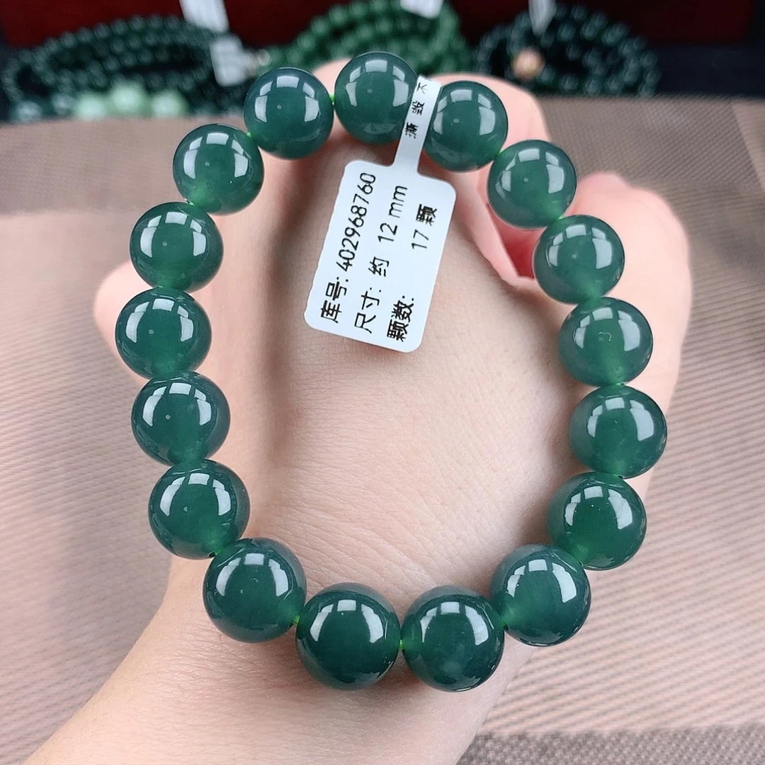 正品天然翡翠A货12m冰种满绿色翡翠手串时尚幽灵精美气质冰绿高端