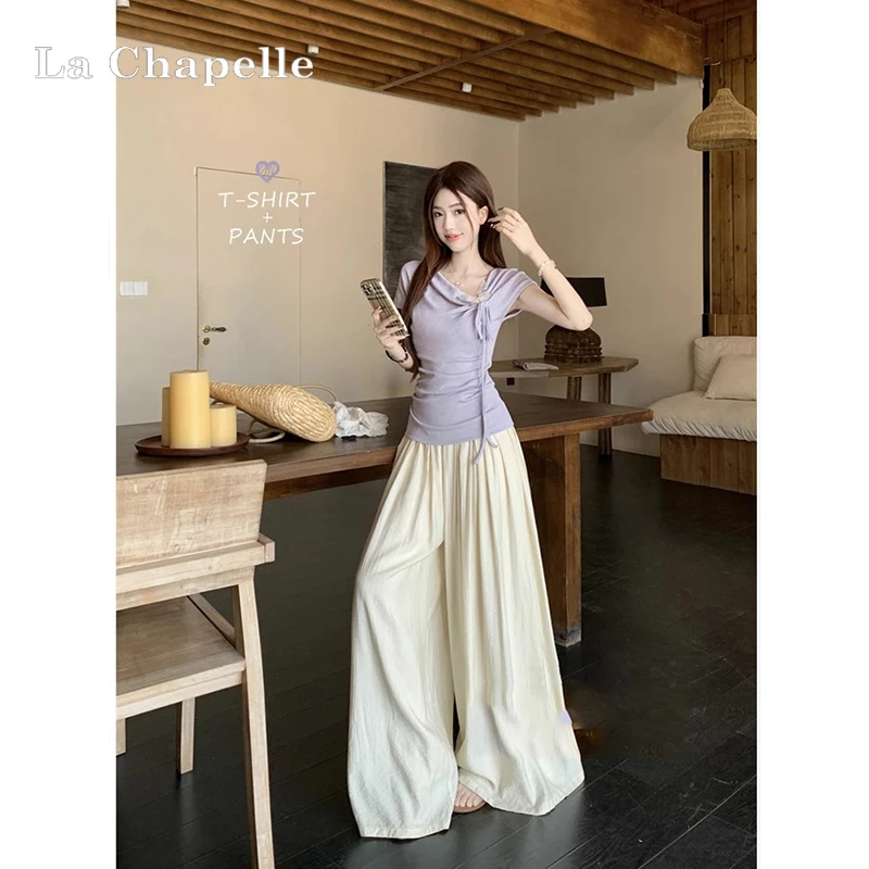 拉夏贝尔不规则短袖T恤女2025设计感修身显瘦甜辣妹别致上衣女装