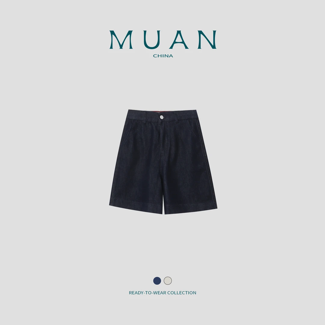 木岸MUAN：《伯克利中裤》藏青色“伯克利系列”定制中裤女HH-86002