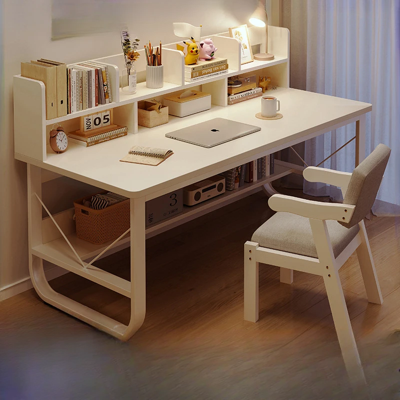 电脑桌带书架一体家用简易出租屋台式学生卧室学习写字书桌办公桌