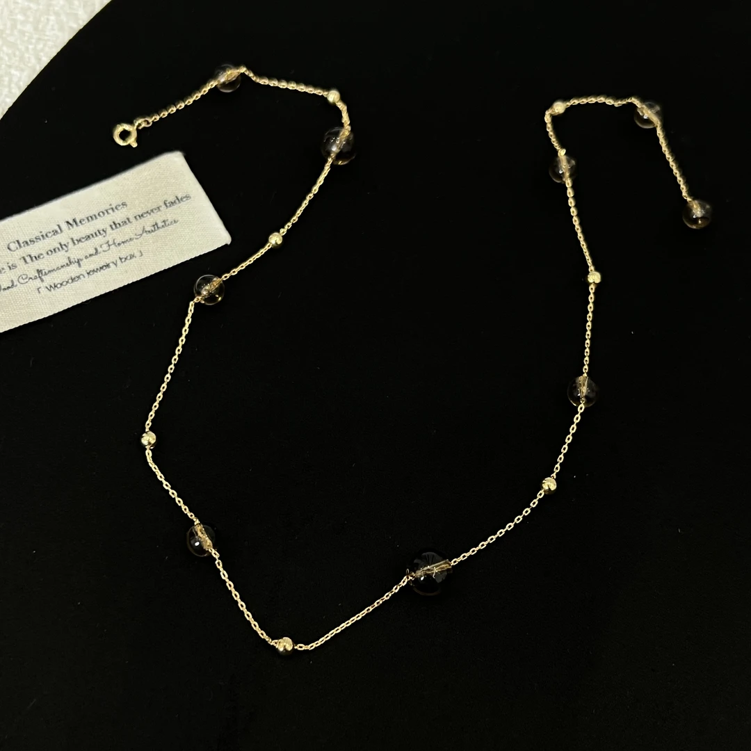 铜合金项链 时尚简约秋冬咖色珠珠项链3830