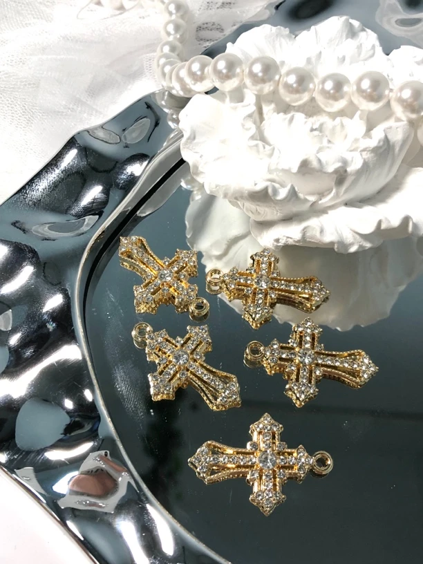 雨宝严选· DIY  P447 金白色十字架吊坠DIY