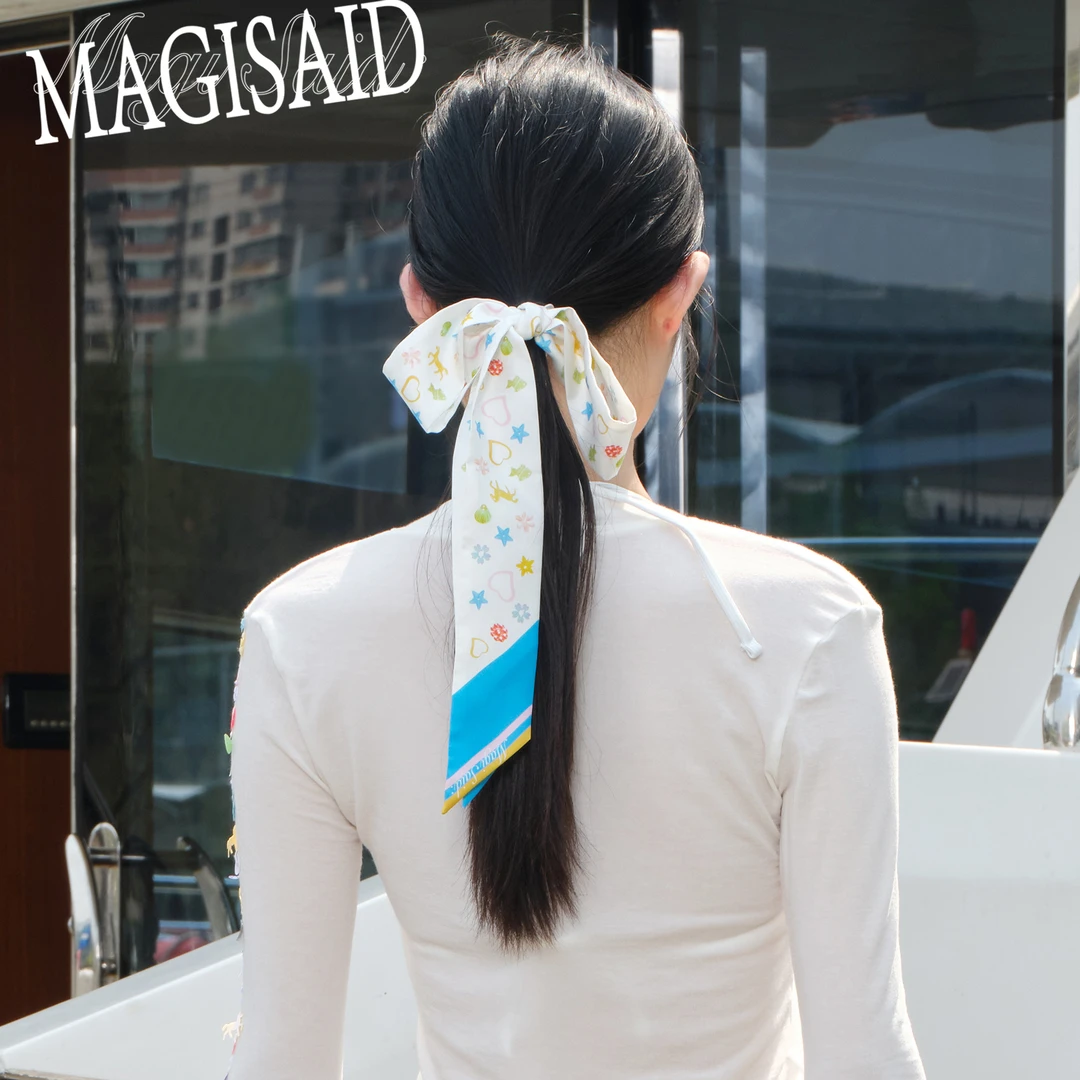 【印花窄版丝巾现货】magisaid*印花窄版真丝飘带束发带发饰丝巾