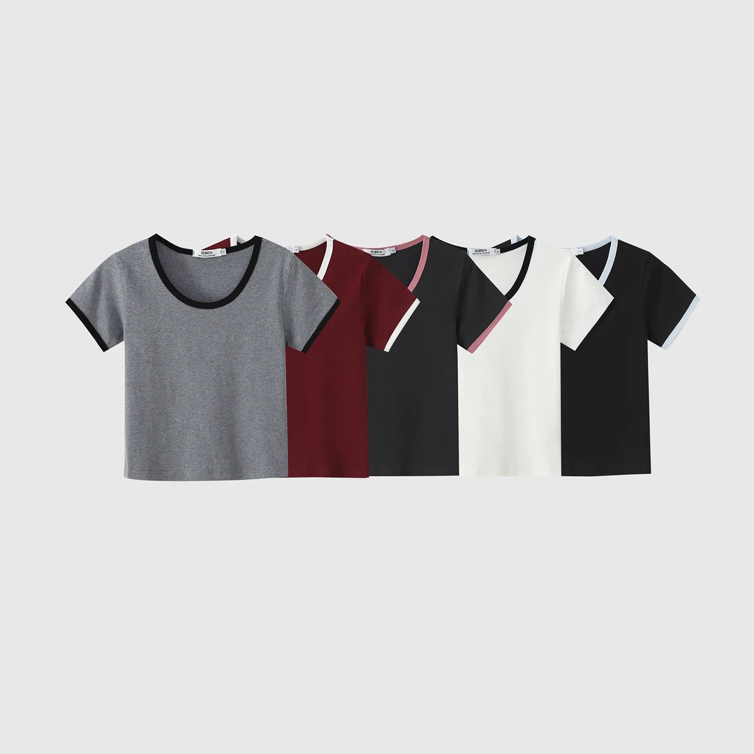 【蔓迪欧尚】2025新款夏季时尚百搭净面圆领短袖T恤（25109）A