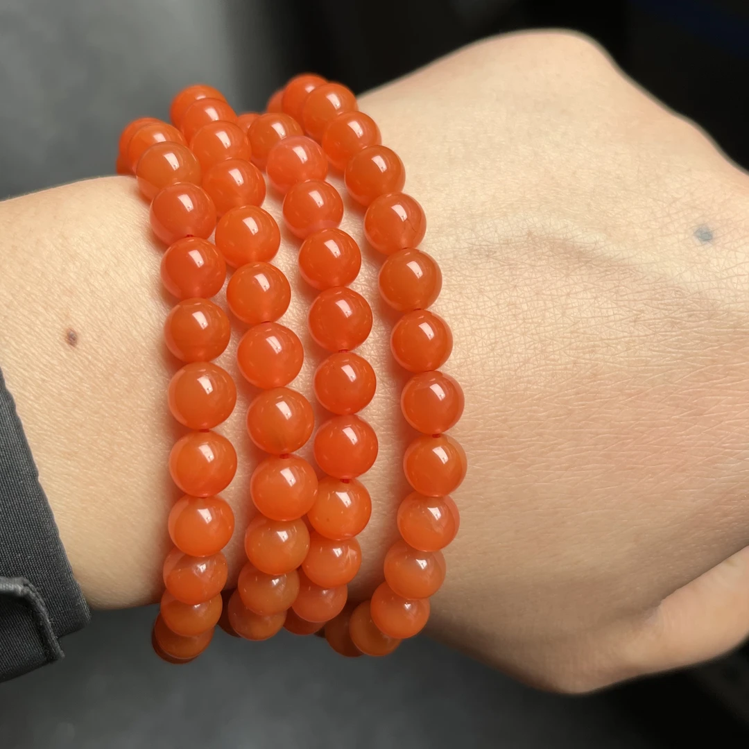 南红佛珠川料樱桃红卡8多圈手串81.1克