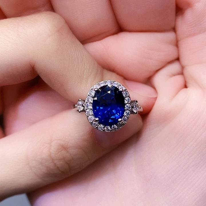 戒指蓝宝石银S925镶嵌