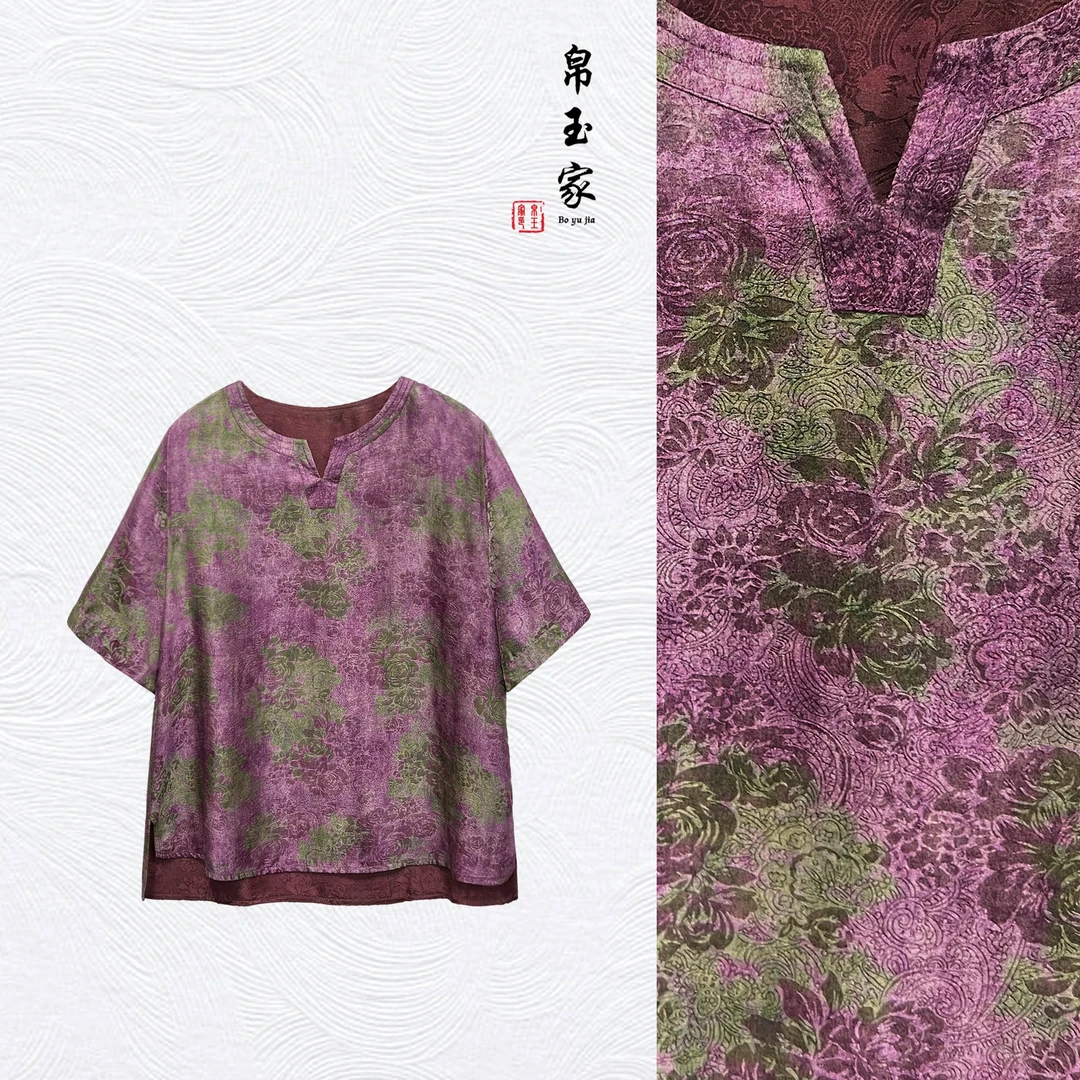 【帛玉家】393-3高端新中式宽松印花T恤