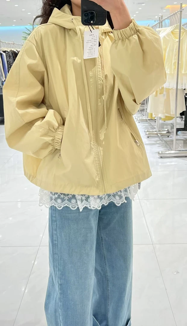 百搭短款连帽女直下摆长袖短外套休闲女士春款梭织