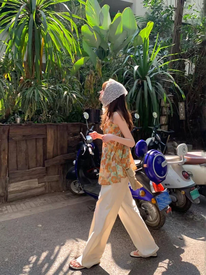 lemon@6028 韩系复古田园风花朵吊带上衣 6-16