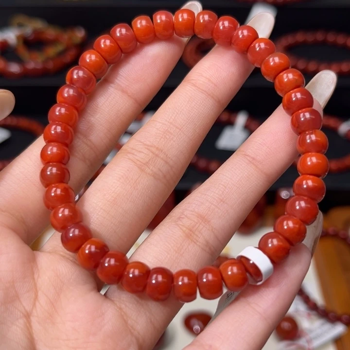 南红玛瑙未镶嵌手链精工直切老型满肉柿子红玫红双色7mm