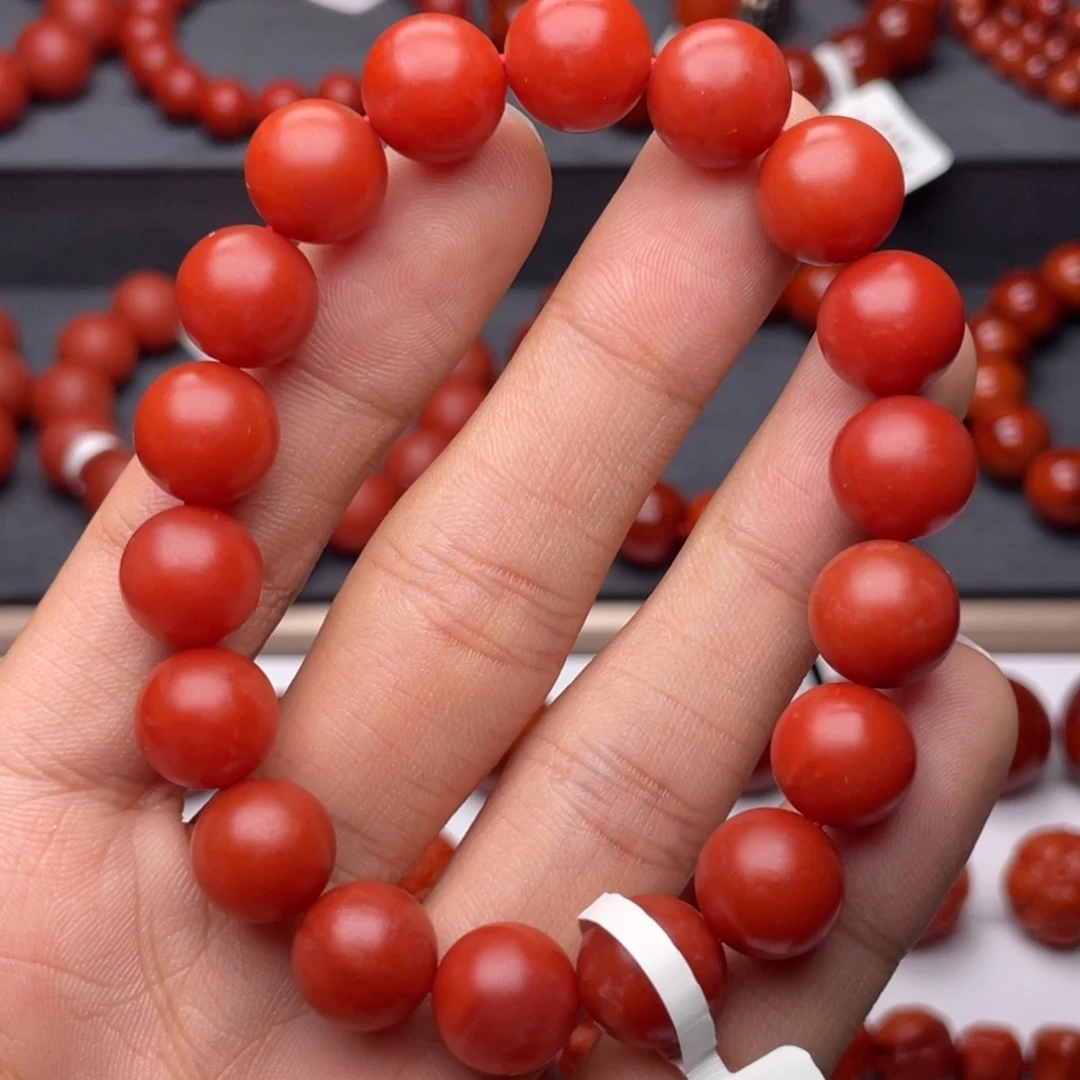 南红玛瑙未镶嵌手串H11mm顶品收藏保山满红满肉锦红手串