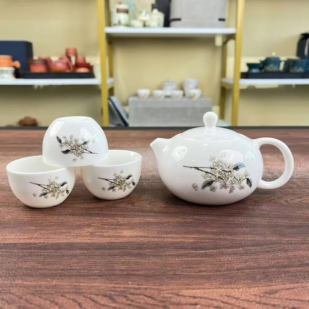 Z1434白瓷玉桂花西施壶带三杯功夫茶具组