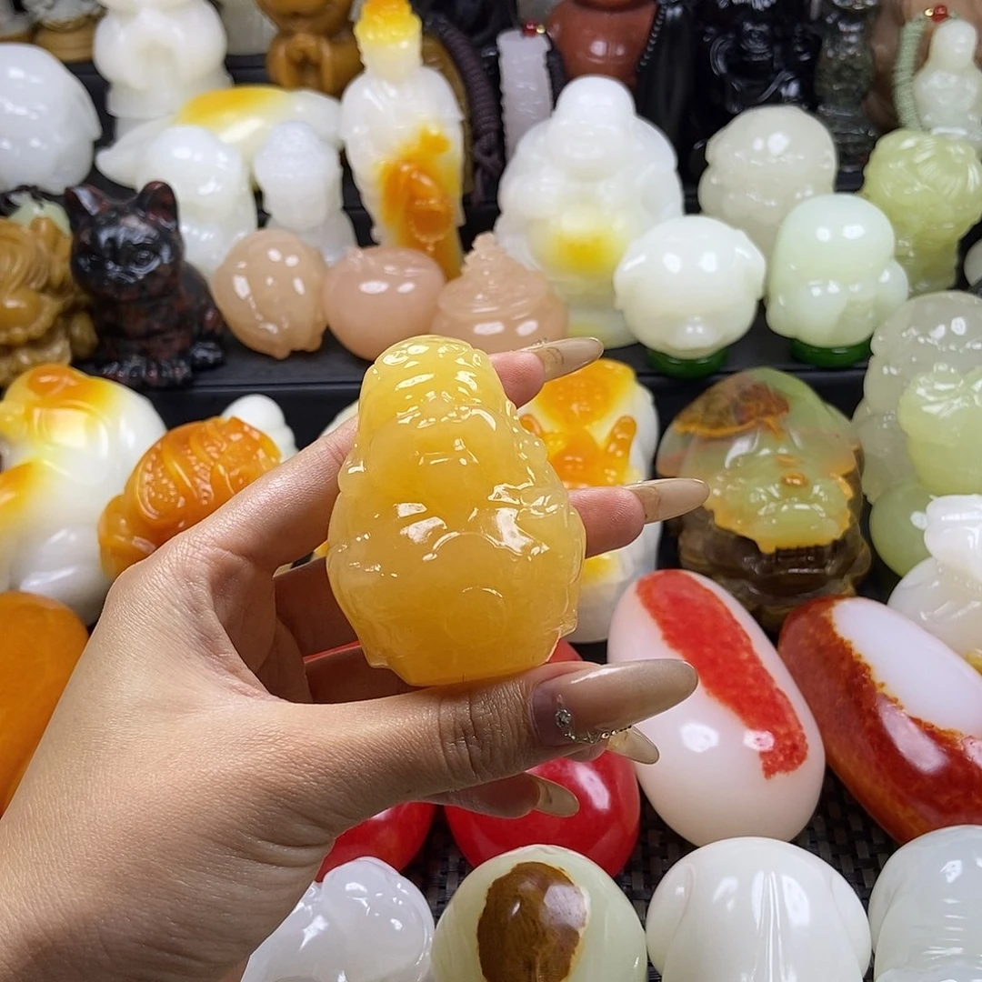 无花朵原石雕刻把件 财神