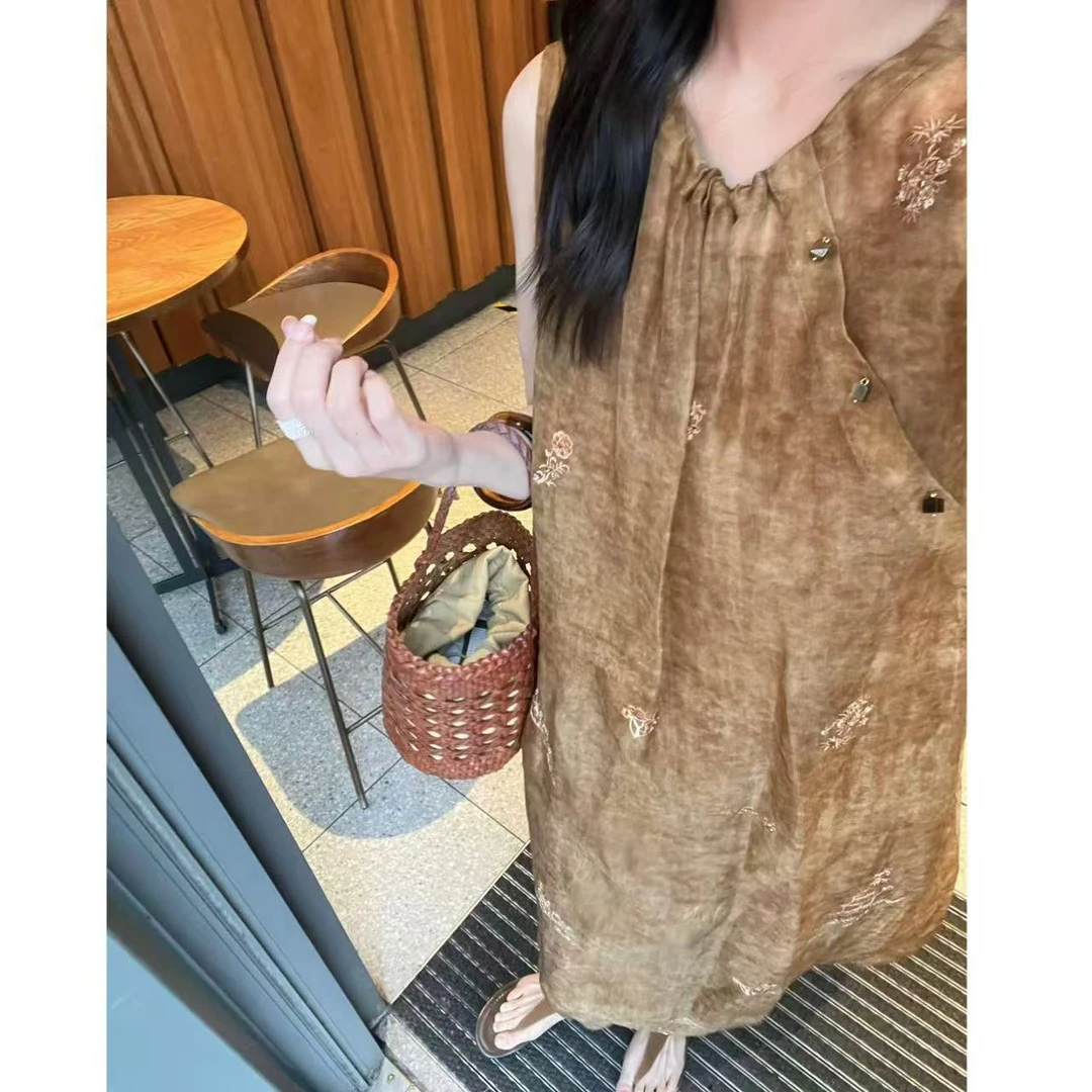 FAR ZOOM 无袖圆领斜襟新中式背心连衣裙