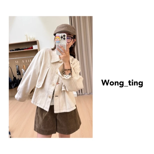 【wong_ting】小众设计师W系列米色复古牛仔外套90163