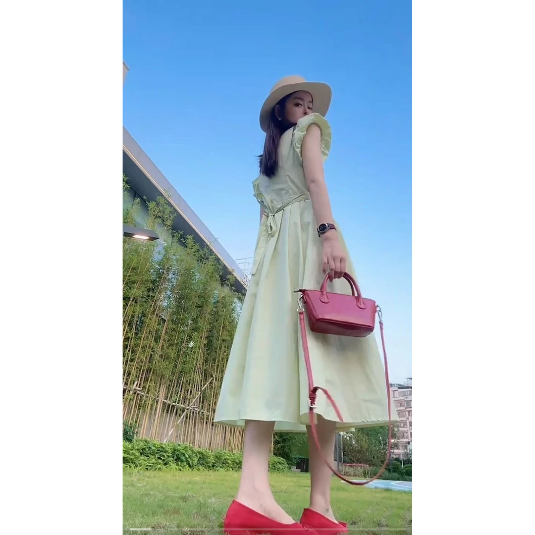 【左尚尚-9278】2025夏季新款花包袖V领连衣裙显瘦减龄女款裙子