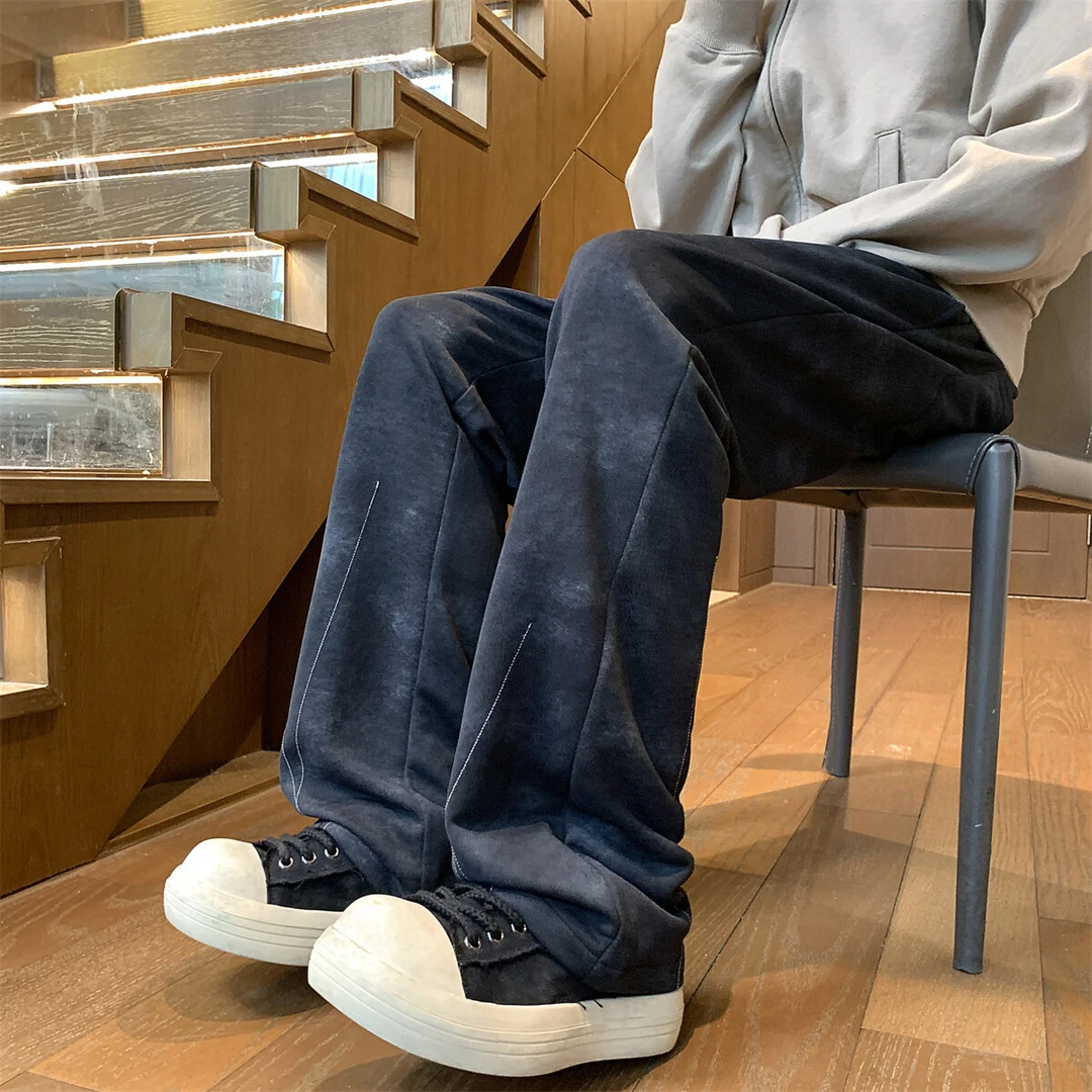 2025新款美式扎染设计感直筒重磅休闲长裤子潮牌宽松阔腿运动裤男