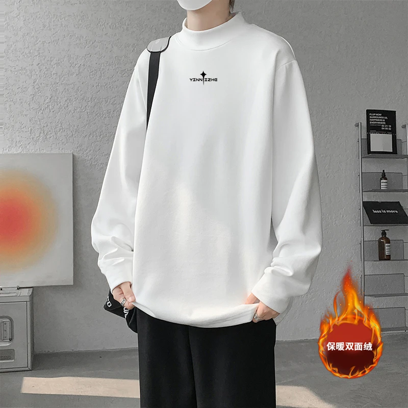 隐匿者美式半高领德绒长袖T恤男秋冬季慵懒风内搭宽松打底衫上衣