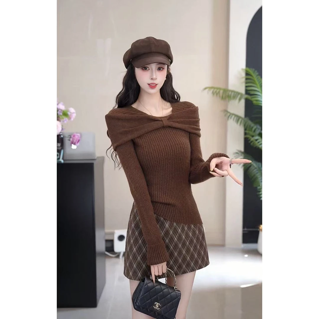 YUANLIANSU/圆脸酥【执束玫瑰】设计感气质显瘦蝴蝶结针织衫女秋季