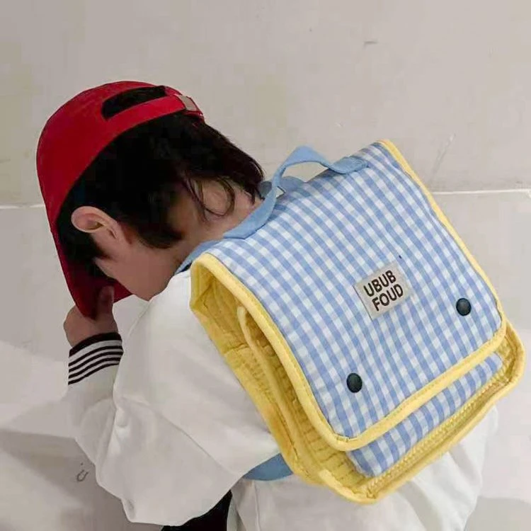日系幼儿园儿童书包男童宝宝格子双肩包网红时尚小女孩外出背包潮
