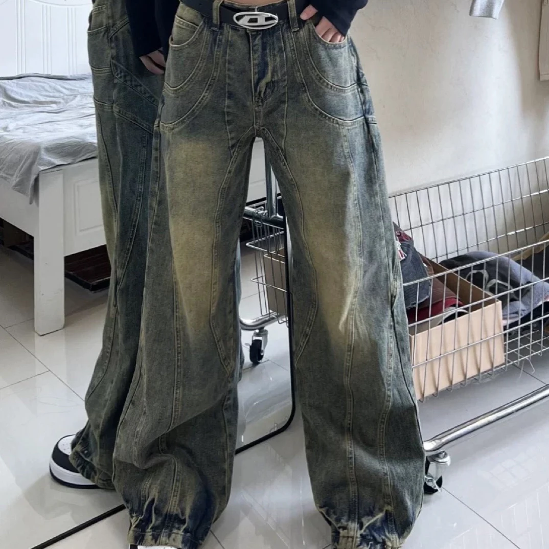 207#美式复古黄泥工装阔腿牛仔裤611#