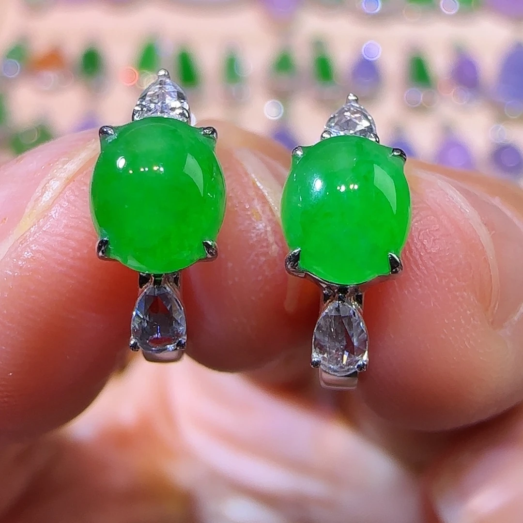 翡翠18K金镶嵌耳环