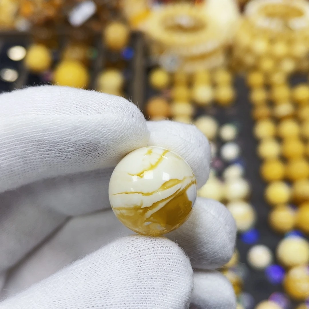蜜蜡珠宝奇石未镶嵌16.8mm金油漆金丝蜡｜圆珠·段掌柜