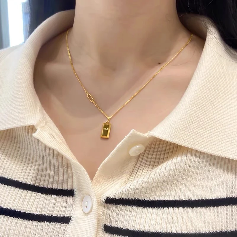 钛钢项链 暴富小方砖项链  M扣