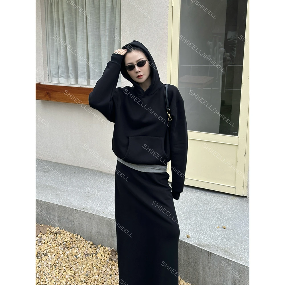 SHIIEELL双色重磅棉质加厚宽松休闲百搭通勤洋气连帽卫衣女Z1120