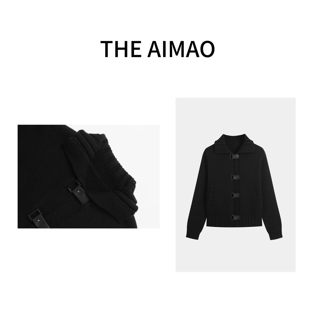【THE AIMAO】率性雅著26支100%羊毛拼接绵羊皮中式羊毛衫XYX81316