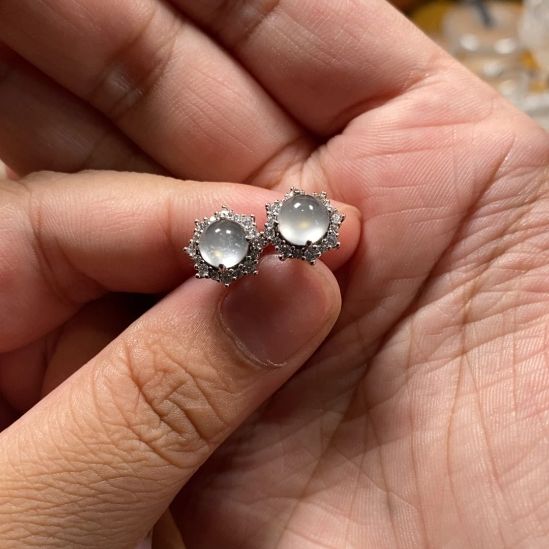 花****石英质玉银S925镶嵌颈饰耳钉