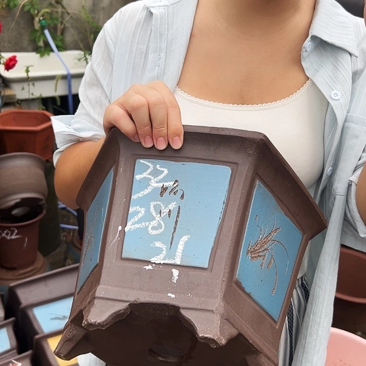 32蓝六方花盆花盆花盆
