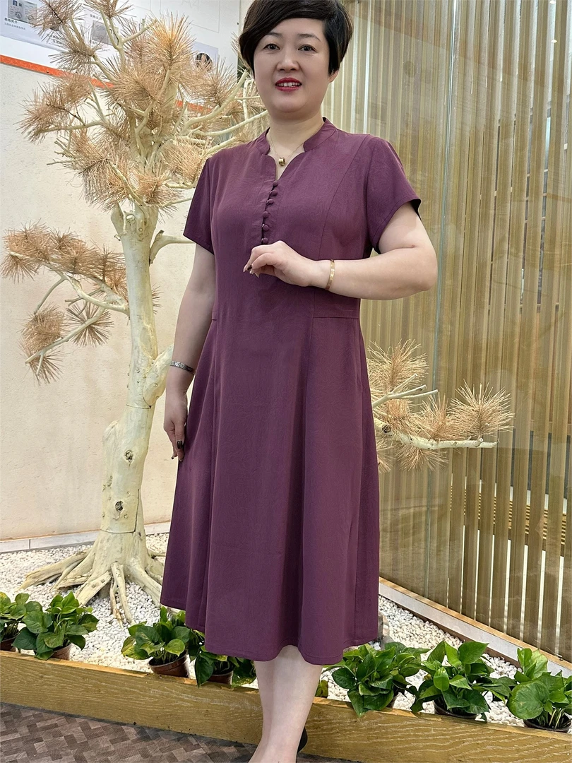 8680女装连衣裙妈妈装时尚洋气质显瘦休闲夏季复古宽松中长款