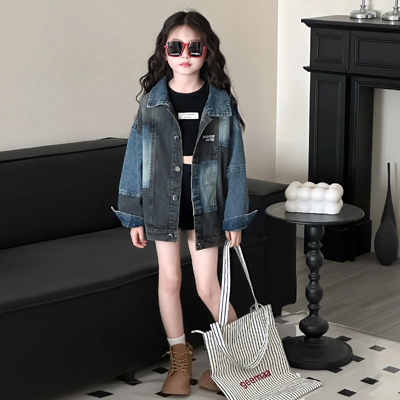 女童牛仔外套春秋2025新款小女孩潮酷夹克衫洋气时髦儿童春装上衣