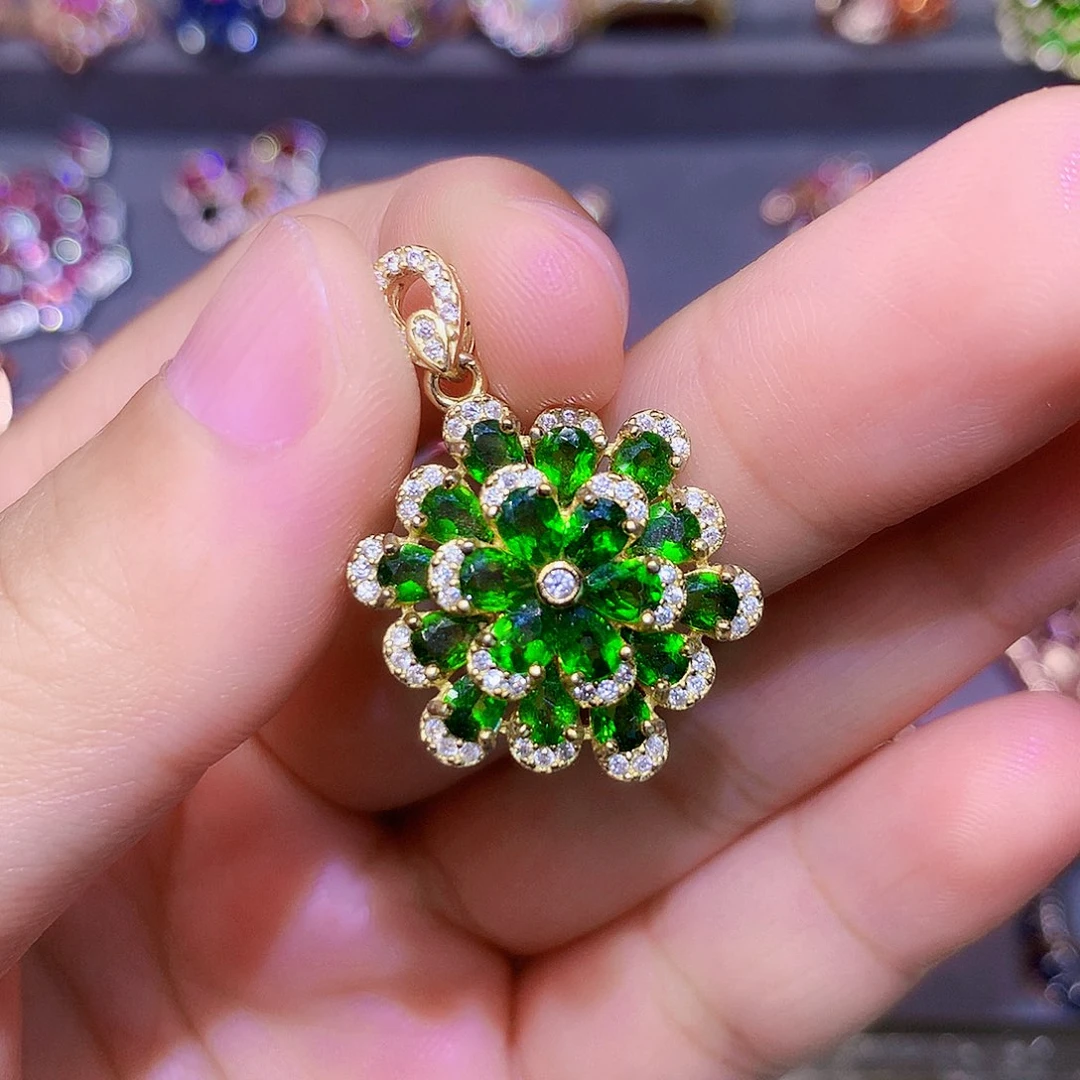 吊坠透辉石银S925镶嵌