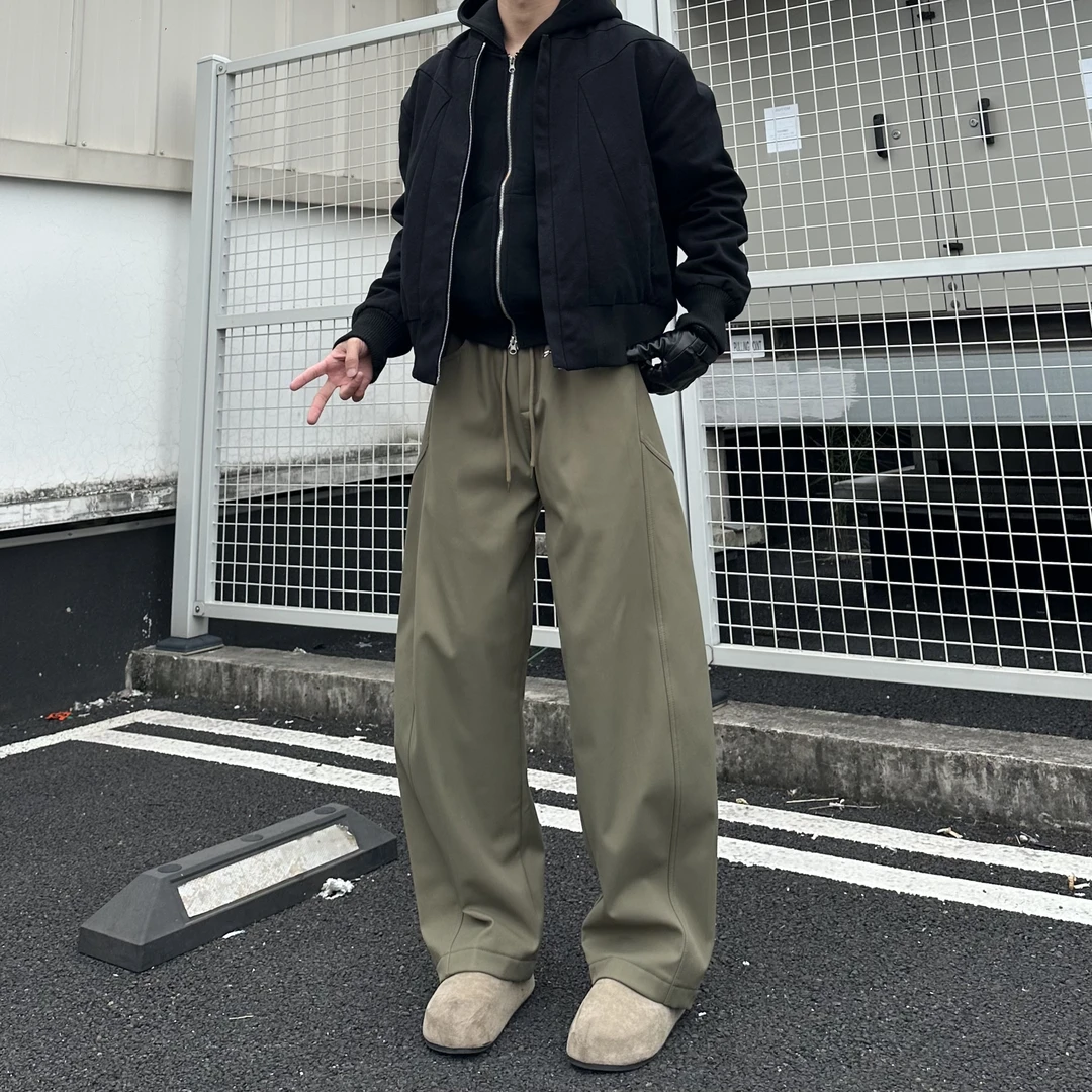 美式弯刀裤秋冬百搭卫裤男加绒加厚直筒显瘦宽松垂感男生休闲裤潮