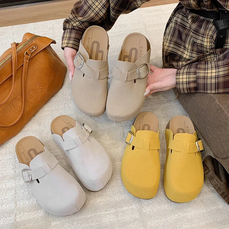 勃肯鞋女款2025新款爆款复古软底包头勃肯拖鞋外穿一脚蹬厚底女鞋