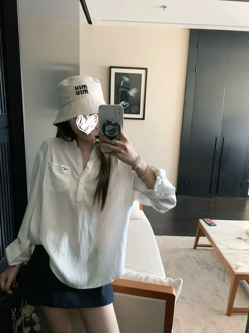 减龄法式长袖宽松白色衬衫 6380