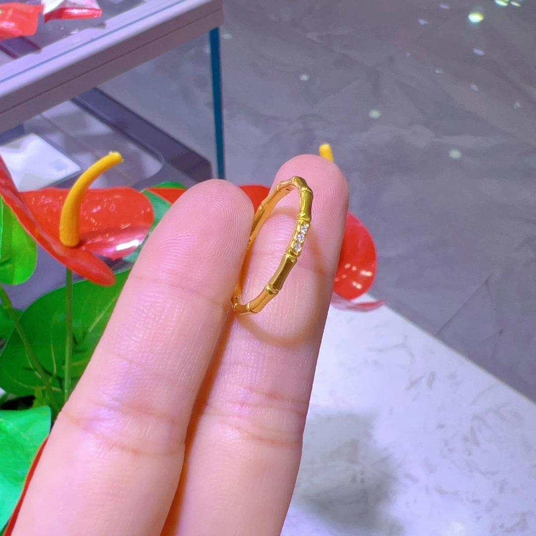 【伊一专属】足金999双11特惠 点钻竹节戒指 多退少补