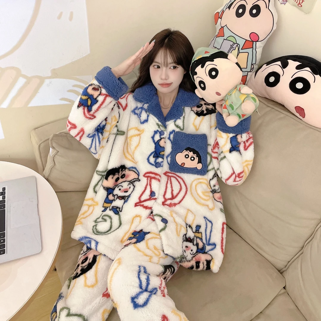 卡通睡衣女珊瑚绒秋冬季加厚加绒2025新款保暖冬天外穿家居服套装