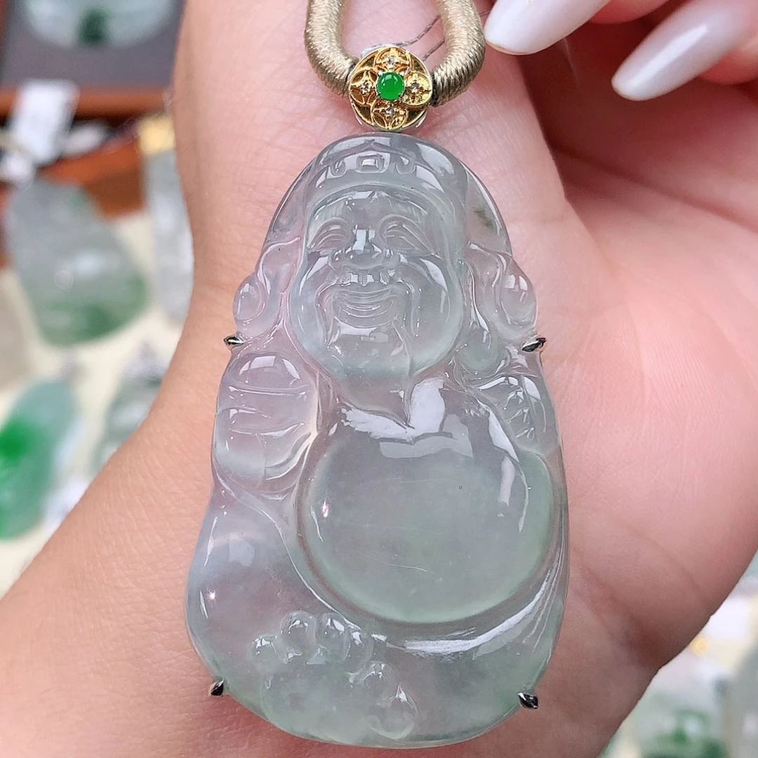 颈饰18K金镶嵌翡翠财神爷
