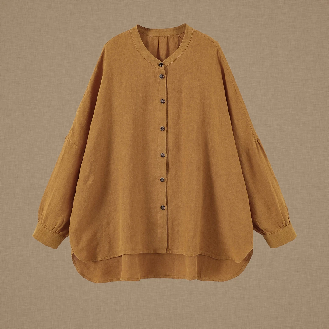 【以之】设计师品牌原创单排扣大码亚麻上衣复古百搭前短后长小衫女