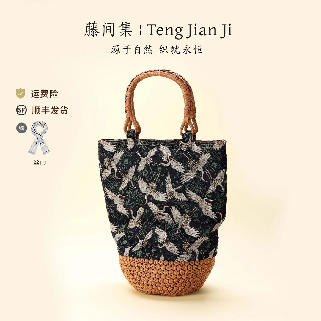 【香云纱系列】手工中包野生葡萄藤编女士水桶手提包水桶包小众百搭