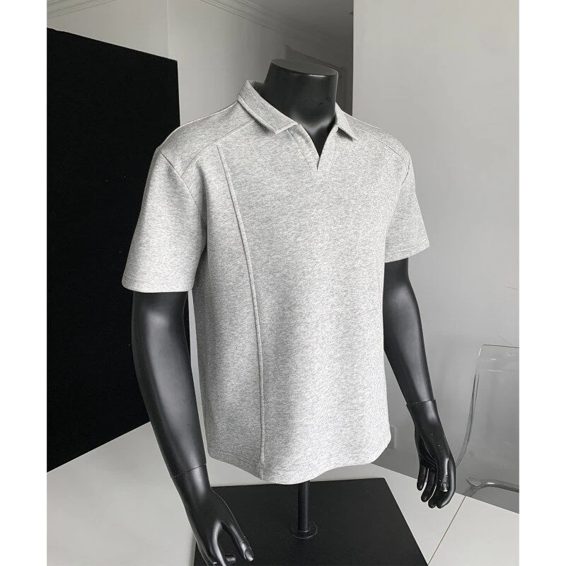 美式正肩polo衫短袖t恤男夏季拼接翻领衬衫重磅硬挺boxy版型上衣