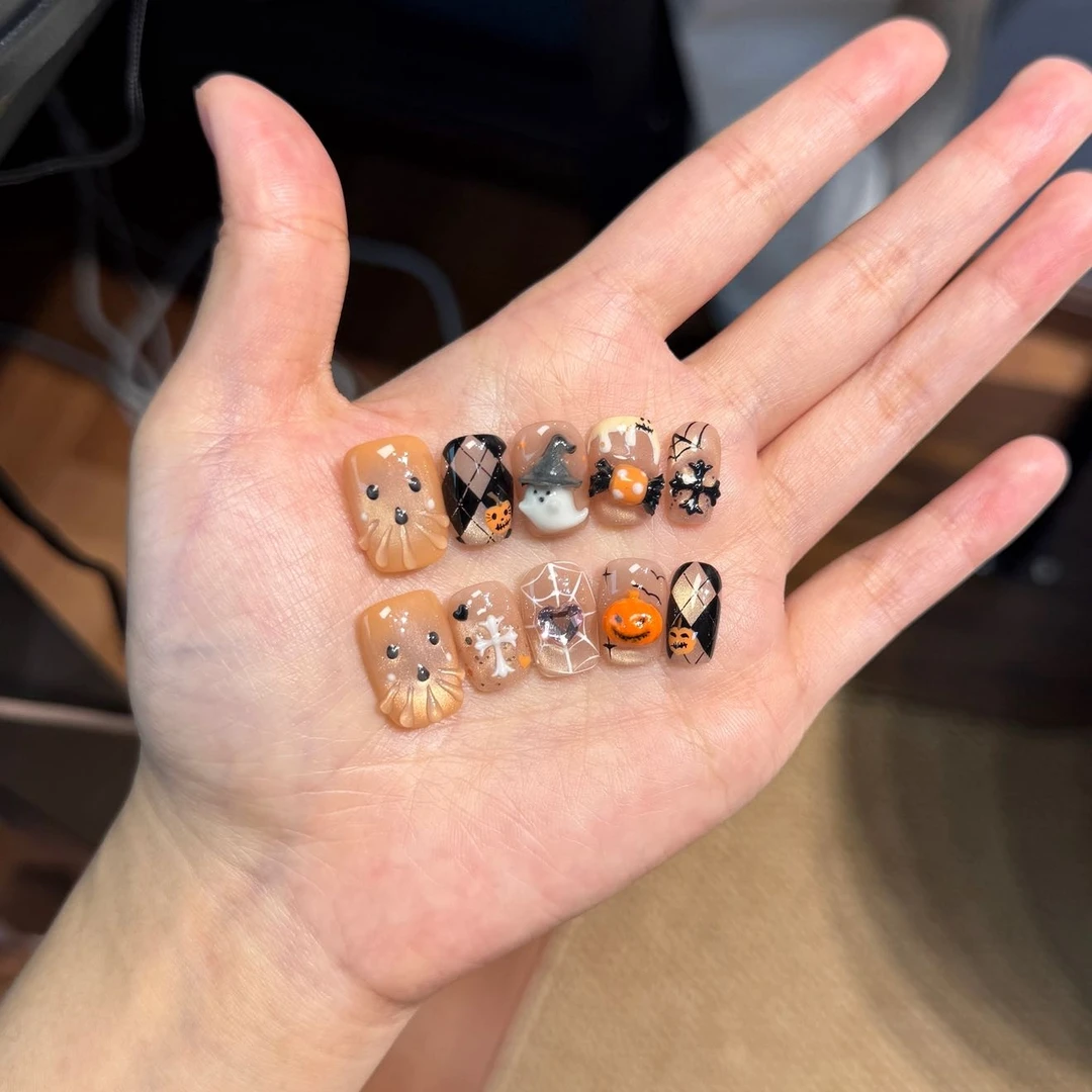 捣蛋鬼 短方 | 夜光南瓜小鬼万圣节限量美甲
