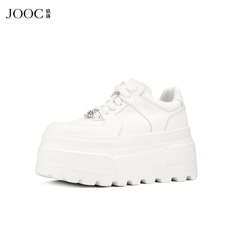 JOOC玖诗厚底板鞋女2025早春新款系带运动小白鞋透气百搭休闲鞋子