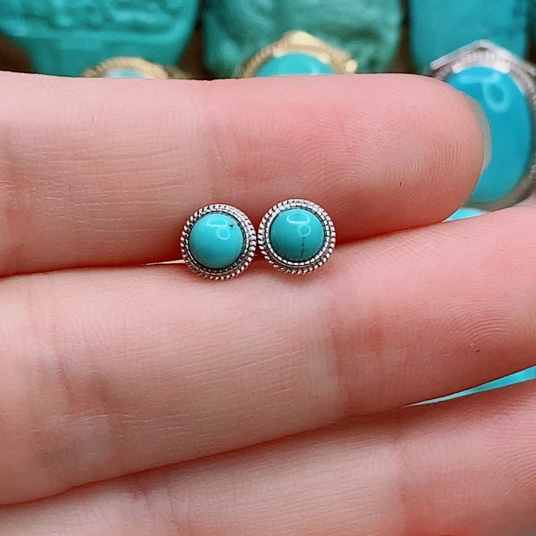 银S925镶嵌绿松石耳饰