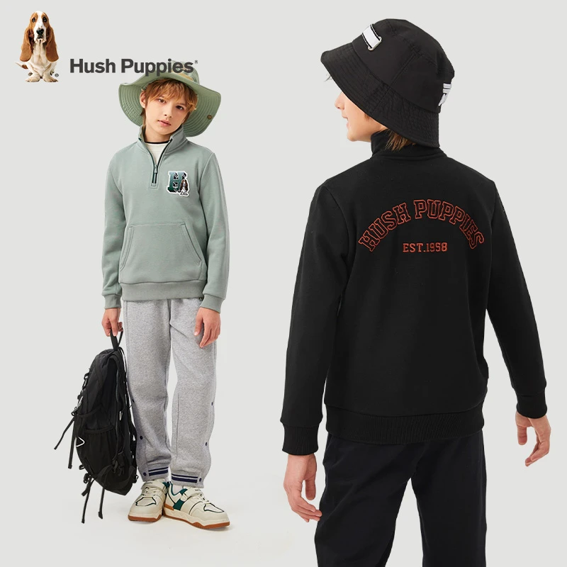 【一体绒卫衣】暇步士童装冬季新款儿童半拉链青春刺绣男童卫衣